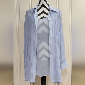 Periwinkle sheer dress and collared button down set